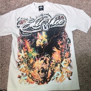 Ed Hardy White Graphic Tee with Multicolor Design